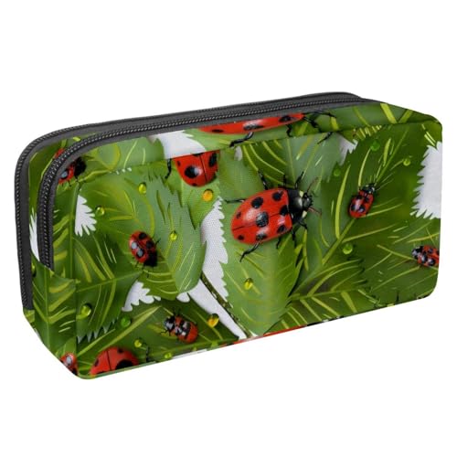 Eslifey Federmäppchen, Käfer-Marienkäfer-Blätter-Muster, großes Fassungsvermögen, Federmäppchen, Schreibwaren, Stiftetasche, Mehrfarbig 1, 2.3x8.2x3.9in/6x21x10cm, Kosmetikkoffer von Eslifey