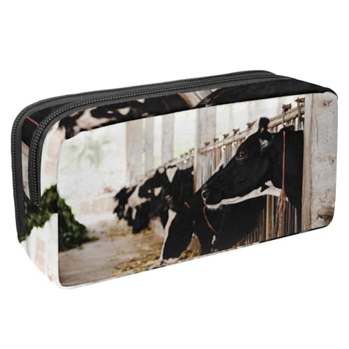 Eslifey Federmäppchen, Köpfe von schwarzen und weißen Kühen, großes Fassungsvermögen, Federmäppchen, Schreibwaren, Stiftetasche, Mehrfarbig 1, 2.3x8.2x3.9in/6x21x10cm, Kosmetikkoffer von Eslifey