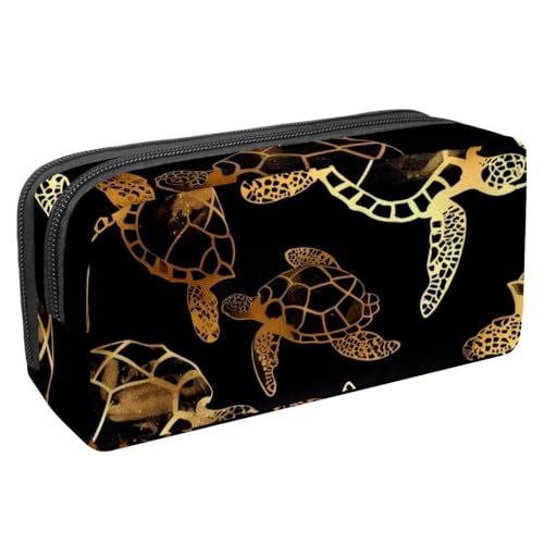 Eslifey Federmäppchen, Meeresschildkröte, goldenes Muster, großes Fassungsvermögen, Federmäppchen, Schreibwaren, Stiftebeutel, Mehrfarbig 1, 2.3x8.2x3.9in/6x21x10cm, Kosmetikkoffer von Eslifey