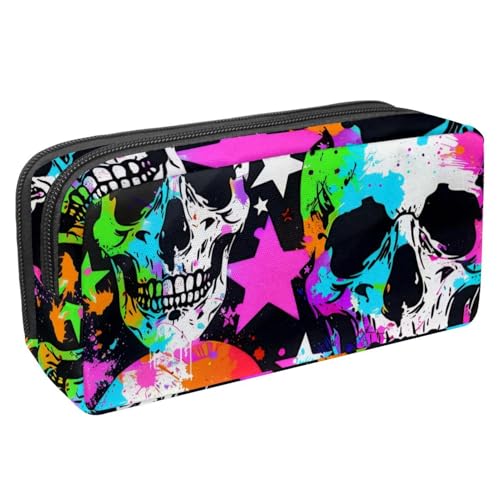 Eslifey Federmäppchen, Motiv: Totenkopf mit Sternen, großes Fassungsvermögen, Schreibwaren, Stiftetasche, Mehrfarbig 8, 2.3x8.2x3.9in/6x21x10cm, Kosmetikkoffer von Eslifey