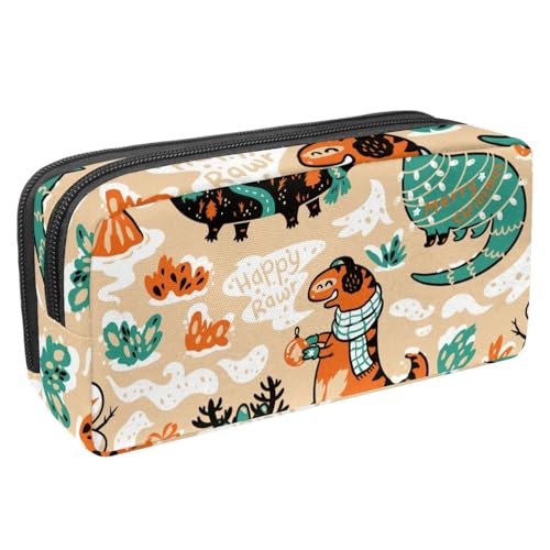Eslifey Federmäppchen, grün und orange, Winter-Dinosaurier, großes Fassungsvermögen, Federmäppchen, Schreibwaren, Stiftetasche, Mehrfarbig 1, 2.3x8.2x3.9in/6x21x10cm, Kosmetikkoffer von Eslifey