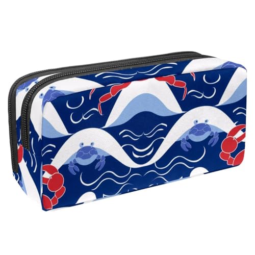 Eslifey Federmäppchen, niedliches Krabbenwellenmuster, großes Fassungsvermögen, Federmäppchen, Schreibwaren, Stiftetasche, Mehrfarbig 1, 2.3x8.2x3.9in/6x21x10cm, Kosmetikkoffer von Eslifey