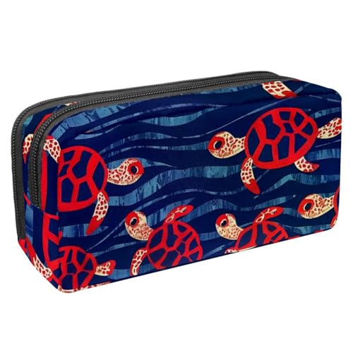 Eslifey Federmäppchen, rote Schildkröten auf Wellenstreifen, großes Fassungsvermögen, Federmäppchen, Schreibwaren, Stiftebeutel, Mehrfarbig 7, 2.3x8.2x3.9in/6x21x10cm, Kosmetikkoffer von Eslifey