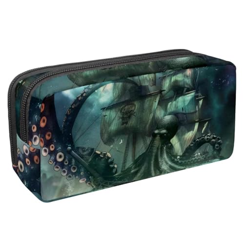 Eslifey Federmäppchen, schwarze Tintenfisch-Tentakel, nautisches Schiff, großes Fassungsvermögen, Federmäppchen, Schreibwaren, Stiftetasche, Mehrfarbig 4, 2.3x8.2x3.9in/6x21x10cm, Kosmetikkoffer von Eslifey