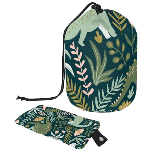Eslifey Große Make-up-Tasche mit Kordelzug, Dinosaurier und tropische Blätter, Blumenmuster, Reise-Kosmetiktasche, tragbare Make-up-Organizer-Tasche, Mehrfarbig 1, 9.9x6.9in/25.2x17.6cm von Eslifey