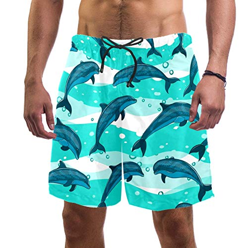 Eslifey Herren Strand-Shorts, Meerestier-Delfin-Muster, elastischer Badeanzug, Boardshorts für Herren Gr. L/XL, multi von Eslifey