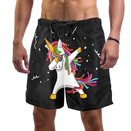 Eslifey Herren-Strand-Shorts, niedliches Einhorn, Tanzparty, Tupfen, Einhorn, Badehose, elastischer Badeanzug, Boardshorts für Herren, L, multi, XXL von Eslifey