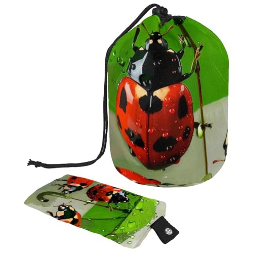 Eslifey Kosmetiktasche mit Kordelzug, fassförmig, tragbar, Reise-Make-up-Tasche, grüner Regenschirm und Marienkäfer-Malerei, große Kapazität, wasserdicht, multifunktionaler Eimer, Kulturbeutel, Eslifey Kosmetiktasche mit Kordelzug, fassförmig, tragbar, Reise-Make-up-Tasche, grüner Regenschirm und Marienkäfer-Malerei, große Kapazität, wasserdicht, multifunktionaler Eimer, Kulturbeutel, von Eslifey
