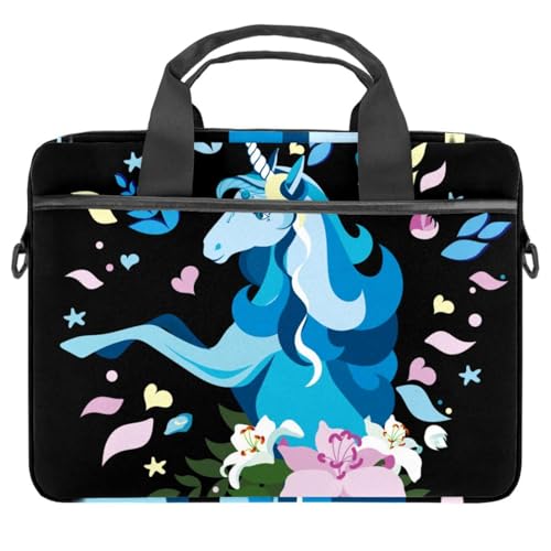 Eslifey Laptoptasche mit magischem Einhorn-Blumenmotiv, tragbar, Umhängetasche, Kuriertasche, Aktentasche mit Tragegriff, 33 - 35,6 cm (13 - 14 Zoll), Mehrfarbig 1, 11x14.5x1.2in /28x36.8x3 cm von Eslifey