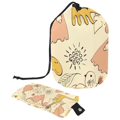 Eslifey Reise-Kosmetiktasche, Make-up-Tasche, multifunktional, Kulturbeutel, runder Organizer, Aufbewahrungstasche, Cartoon-Dinosaurier, Gelb, Dino, Tiere, Blatt, Vogelmuster, Mehrfarbig 1, von Eslifey