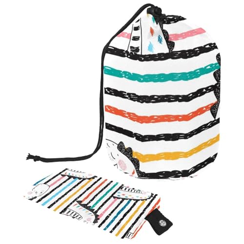 Eslifey Reise-Kosmetiktasche, Make-up-Tasche, multifunktional, Kulturbeutel, runder Organizer, Aufbewahrungstasche, Cartoon-Dinosaurier, Regenbogen-Streifenmuster, Mehrfarbig 1, 9.9x6.9in/25.2x17.6cm von Eslifey