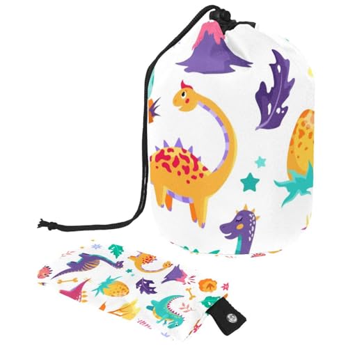Eslifey Reise-Kosmetiktasche, Make-up-Tasche, multifunktionaler Kulturbeutel, runder Organizer, Aufbewahrungstasche, niedliche Dinosaurier, Vulkane, Mehrfarbig 1, 9.9x6.9in/25.2x17.6cm von Eslifey