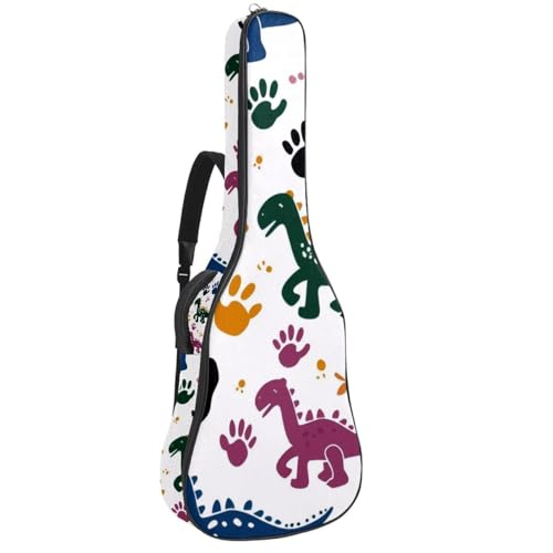 Eslifey Tasche für Akustikgitarre, Cartoon-Dinosaurier, Pfotenmuster, verstellbarer Schultergurt, Gitarrenkoffer, Gigbag 101,6 cm, 104,4 cm, 106,7, mehrfarbig, 42.9x16.9x4.7 in, Taschen-Organizer von Eslifey