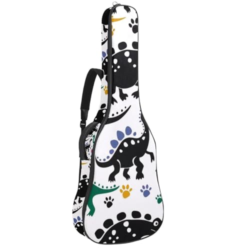Eslifey Tasche für Akustikgitarre, Cartoon-Dinosaurier, Pfotenmuster, verstellbarer Schultergurt, Gitarrenkoffer, Gigbag 101,6 cm, 104,7 cm, 106,7, mehrfarbig, 42.9x16.9x4.7 in, Taschen-Organizer von Eslifey