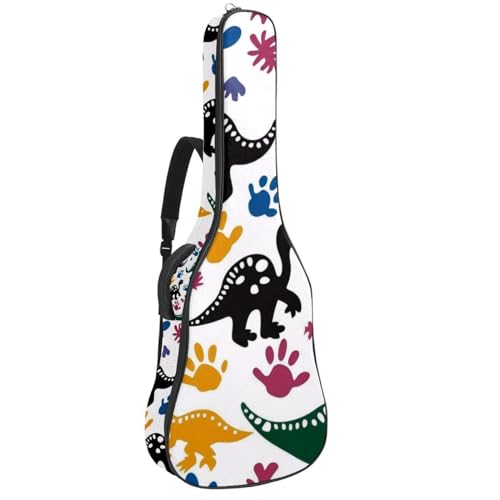 Eslifey Tasche für Akustikgitarre, Cartoon-Dinosaurier, Pfotenmuster, verstellbarer Schultergurt, Gitarrenkoffer, Gigbag 101,6 cm, 104,7 cm, 106,7 cm, mehrfarbig, 42.9x16.9x4.7 in, Taschen-Organizer von Eslifey