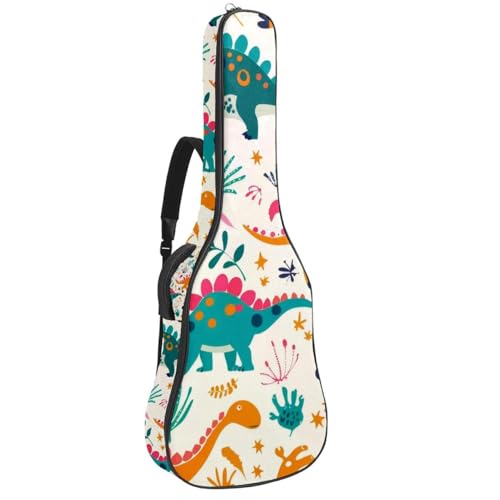 Eslifey Tasche für Akustikgitarre, Dinosaurier, Fußabdruck, buntes Muster, verstellbarer Schultergurt, Gitarrenkoffer, Gigbag 101,6 cm, 104,7 cm, 106,7, mehrfarbig, 42.9x16.9x4.7 in, Taschen-Organizer von Eslifey