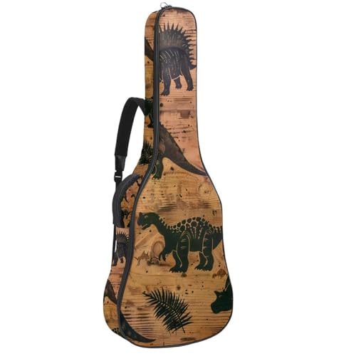 Eslifey Tasche für Akustikgitarre, Dinosaurier-Muster auf Holz, verstellbarer Schultergurt, Gitarrenkoffer, Gigbag 101,6 cm, 104,4 cm, 106,7 cm, mehrfarbig, 42.9x16.9x4.7 in, Taschen-Organizer von Eslifey