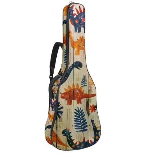 Eslifey Tasche für Akustikgitarre, Dinosaurier-Muster auf Holzbrett, verstellbarer Schultergurt, Gitarrenkoffer, Gigbag 101,6 cm, 104,7 cm, 106,7 cm, mehrfarbig, 42.9x16.9x4.7 in, Taschen-Organizer von Eslifey