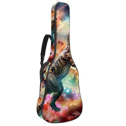 Eslifey Tasche für Akustikgitarre, Dinosaurier auf Galaxie, verstellbarer Schultergurt, Gitarrenkoffer, Gigbag 101,6 cm, 104,7 cm, 106,7 cm, mehrfarbig, 42.9x16.9x4.7 in, Taschen-Organizer von Eslifey