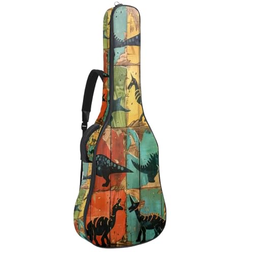 Eslifey Tasche für Akustikgitarre, Dinosaurier auf Holzbrett, verstellbarer Schultergurt, Gitarrenkoffer, Gigbag 101,6 cm, 104,4 cm, 106,7 cm, mehrfarbig, 42.9x16.9x4.7 in, Taschen-Organizer von Eslifey