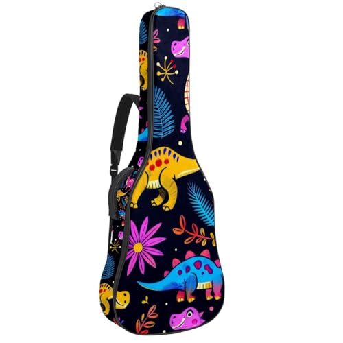 Eslifey Tasche für Akustikgitarre, Neon-Tiere, Dinosaurier-Muster, verstellbarer Schultergurt, Gitarrenkoffer, Gigbag 101,6 cm, 104,7 cm, 106,7, mehrfarbig, 42.9x16.9x4.7 in, Taschen-Organizer von Eslifey