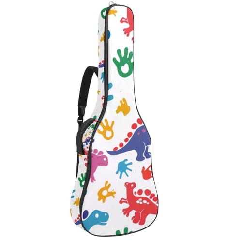 Eslifey Tasche für Akustikgitarre, buntes Dinosaurier-Fußabdruck-Muster, verstellbarer Schultergurt, Gitarrenkoffer, Gigbag 101,6 cm, 104,4 cm, 106,7, mehrfarbig, 42.9x16.9x4.7 in, Taschen-Organizer von Eslifey
