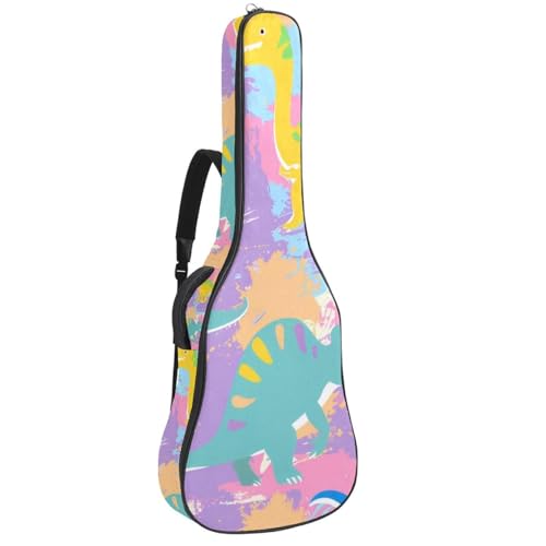 Eslifey Tasche für Akustikgitarre, buntes Tier-Dinosaurier-Muster, verstellbarer Schultergurt, Gitarrenkoffer, Gigbag 101,6 cm, 104,4 cm, 106,7, mehrfarbig, 42.9x16.9x4.7 in, Taschen-Organizer von Eslifey