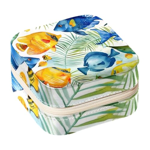 Eslifey Tragbare Mini-Schmuckschatulle für Reisen, Aquarellfarben, tropisches Fischmuster, kleines Schmucketui für Damen, Leder-Ring-Organizer Eslifey Tragbare Mini-Schmuckschatulle für Reisen, Aquarellfarben, tropisches Fischmuster, kleines Schmucketui für Damen, Leder-Ring-Organizer von Eslifey