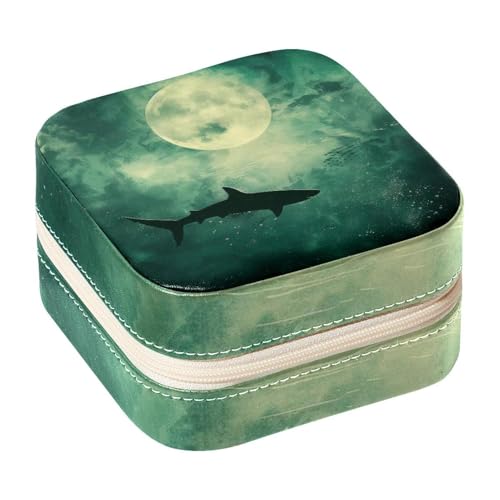 Eslifey Tragbare Mini-Schmuckschatulle für unterwegs, Hai in der Nacht, kleines Schmucketui für Damen, Leder-Ring-Organizer Eslifey Tragbare Mini-Schmuckschatulle für unterwegs, Hai in der Nacht, kleines Schmucketui für Damen, Leder-Ring-Organizer von Eslifey