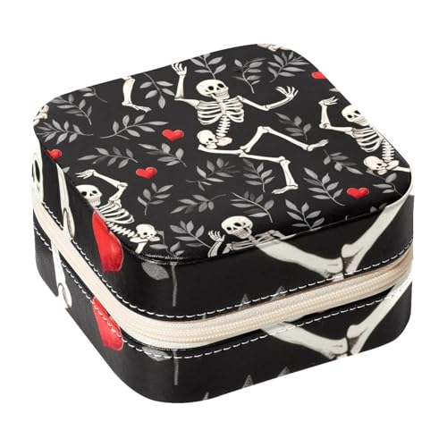 Eslifey Tragbare Mini-Schmuckschatulle für unterwegs, Liebe, Herzen, Skelette, tanzend, kleines Schmucketui für Damen, Leder-Ring-Organizer Eslifey Tragbare Mini-Schmuckschatulle für unterwegs, Liebe, Herzen, Skelette, tanzend, kleines Schmucketui für Damen, Leder-Ring-Organizer von Eslifey