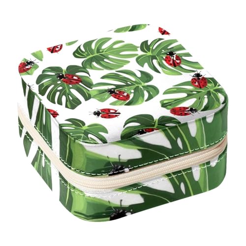 Eslifey Tragbare Mini-Schmuckschatulle für unterwegs, Motiv: Geen Palmblatt, Marienkäfermuster, kleines Schmuckkäfer-Etui für Damen, Leder-Ring-Organizer Eslifey Tragbare Mini-Schmuckschatulle für unterwegs, Motiv: Geen Palmblatt, Marienkäfermuster, kleines Schmuckkäfer-Etui für Damen, Leder-Ring-Organizer von Eslifey