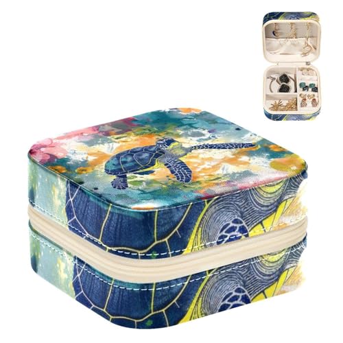 Eslifey Tragbare Mini-Schmuckschatulle für unterwegs, Schildkröte, Blumen, Spritzmuster, kleines Schmuckkästchen für Damen, Leder-Ring-Organizer Eslifey Tragbare Mini-Schmuckschatulle für unterwegs, Schildkröte, Blumen, Spritzmuster, kleines Schmuckkästchen für Damen, Leder-Ring-Organizer von Eslifey