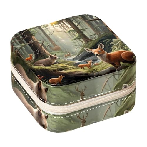 Eslifey Tragbare Mini-Schmuckschatulle für unterwegs, Waldtiere, kleines Schmuckkästchen für Damen, Leder-Ring-Organizer von Eslifey