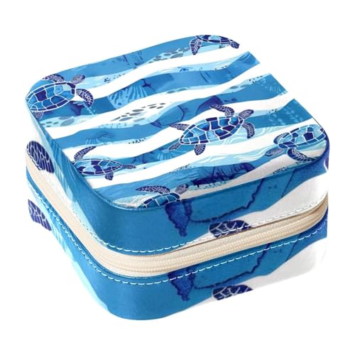 Eslifey Tragbare Mini-Schmuckschatulle für unterwegs, blaue Meeresschildkröten, Wellenmuster, kleines Schmuckkästchen für Damen, Leder-Ring-Organizer Eslifey Tragbare Mini-Schmuckschatulle für unterwegs, blaue Meeresschildkröten, Wellenmuster, kleines Schmuckkästchen für Damen, Leder-Ring-Organizer von Eslifey