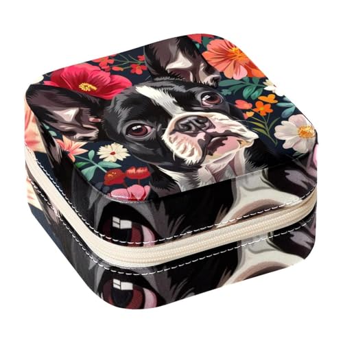 Eslifey Tragbare Mini-Schmuckschatulle mit Blumenmuster, Boston Terrier, kleines Schmuckkästchen für Damen, Leder-Ring-Organizer Eslifey Tragbare Mini-Schmuckschatulle mit Blumenmuster, Boston Terrier, kleines Schmuckkästchen für Damen, Leder-Ring-Organizer von Eslifey