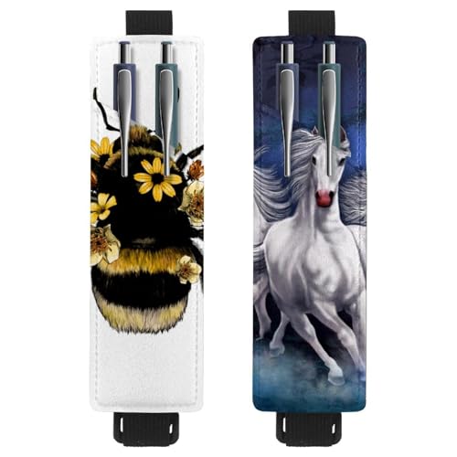 Eslifey Tragbarer Stifthalter, 3D-Pferd- und Strand-Stifthalter, Stifteetui für 2 oder 3 Stifte, verstellbares Gummiband, abnehmbar, 2 Stück, Mehrfarbig 12, 6.1x1.8in/15.4x4.6cm von Eslifey