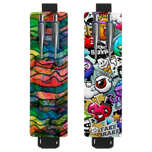 Eslifey Tragbarer Stifthalter, American Football Ball auf grünem Gras und weißer Linie, Stifthalter, Stifteetui für 2 oder 3 Stifte, verstellbares Gummiband, abnehmbar, 2 Stück, mehrfarbig 4 von Eslifey