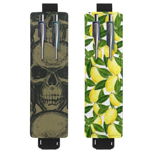 Eslifey Tragbarer Stifthalter, Bananen-Ananas-Palmblatt-Stifthalter, Stifteetui für 2 oder 3 Stifte, verstellbares Gummiband, abnehmbar, 2 Stück, Mehrfarbig 6, 6.1x1.8in/15.4x4.6cm von Eslifey