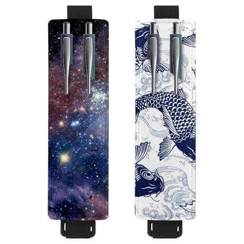 Eslifey Tragbarer Stifthalter, Batik-Stiftehalter, Stifteetui für 2 oder 3 Stifte, verstellbares Gummiband, abnehmbar, 2 Stück, Mehrfarbig 15, 6.1x1.8in/15.4x4.6cm von Eslifey