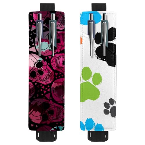Eslifey Tragbarer Stifthalter, Kaffee-Muster, Stifthalter, Stifteetui für 2 oder 3 Stifte, verstellbares Gummiband, abnehmbar, 2 Stück, Mehrfarbig 2, 6.1x1.8in/15.4x4.6cm von Eslifey