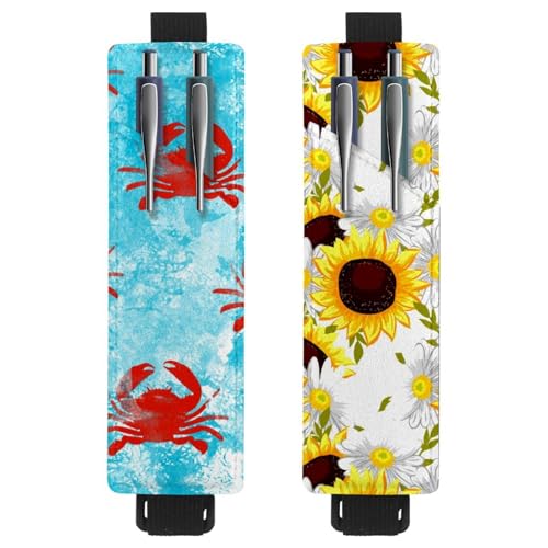 Eslifey Tragbarer Stifthalter, Krabbenblaues Meeresmuster, Stifteetui für 2 oder 3 Stifte, verstellbares Gummiband, abnehmbar, 2 Stück, Mehrfarbig 1, 6.1x1.8in/15.4x4.6cm von Eslifey