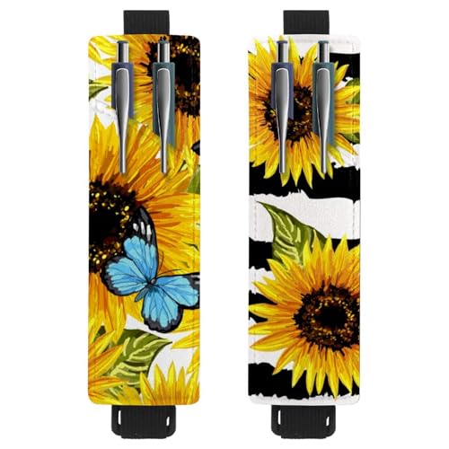 Eslifey Tragbarer Stifthalter, Lenkradanker und Blumenmuster, Stifthalter, Stifteetui für 2 oder 3 Stifte, verstellbares Gummiband, abnehmbar, 2 Stück, Mehrfarbig 7, 6.1x1.8in/15.4x4.6cm von Eslifey