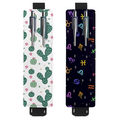 Eslifey Tragbarer Stifthalter, Motiv: Blühende Gänseblümchen, blauer Himmel, Stifteetui für 2 oder 3 Stifte, verstellbares Gummiband, abnehmbar, 2 Stück, mehrfarbig 4, 6.1x1.8in/15.4x4.6cm von Eslifey