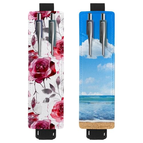 Eslifey Tragbarer Stifthalter, Muscheln, Wellenmeer-Stifthalter, Stifteetui für 2 oder 3 Stifte, verstellbares Gummiband, abnehmbar, 2 Stück, Mehrfarbig 7, 6.1x1.8in/15.4x4.6cm von Eslifey