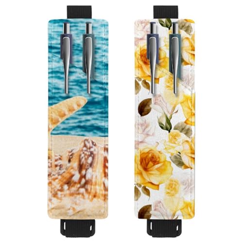 Eslifey Tragbarer Stifthalter, Muscheln, Wellenmeer-Stifthalter, Stifteetui für 2 oder 3 Stifte, verstellbares Gummiband, abnehmbar, 2 Stück, mehrfarbig 5, 6.1x1.8in/15.4x4.6cm von Eslifey