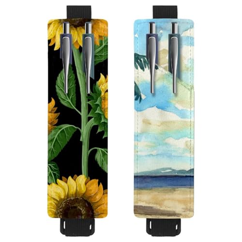 Eslifey Tragbarer Stifthalter, Piratenschädel, gestreift, Stifteetui für 2 oder 3 Stifte, verstellbares Gummiband, abnehmbar, 2 Stück, Multi 14, 6.1x1.8in/15.4x4.6cm von Eslifey