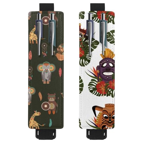 Eslifey Tragbarer Stifthalter, Stammesfedern, buntes Muster, Stifteetui für 2 oder 3 Stifte, verstellbares Gummiband, abnehmbar, 2 Stück, Mehrfarbig 2, 6.1x1.8in/15.4x4.6cm von Eslifey