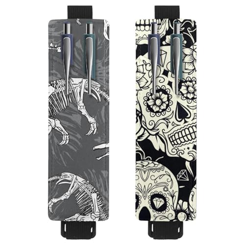 Eslifey Tragbarer Stifthalter, Tag der Toten, buntes Totenkopf-Blumenmuster, Stiftehalter, Stifteetui für 2 oder 3 Stifte, verstellbares Gummiband, abnehmbar, 2 Stück, mehrfarbig 3, 6.1x1.8in Eslifey Tragbarer Stifthalter, Tag der Toten, buntes Totenkopf-Blumenmuster, Stiftehalter, Stifteetui für 2 oder 3 Stifte, verstellbares Gummiband, abnehmbar, 2 Stück, mehrfarbig 3, 6.1x1.8in von Eslifey