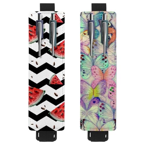 Eslifey Tragbarer Stifthalter, Wassermelonen-Streifenmuster, Stiftehalter, Stifteetui für 2 oder 3 Stifte, verstellbares Gummiband, abnehmbar, 2 Stück, Mehrfarbig 1, 6.1x1.8in/15.4x4.6cm von Eslifey