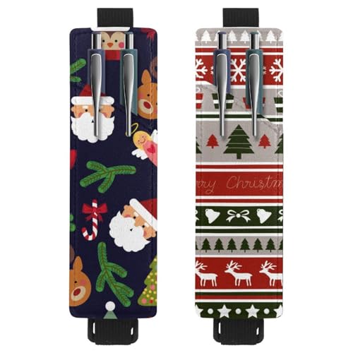 Eslifey Tragbarer Stifthalter, Weihnachts-Rentier, Weihnachtsmann-Stifthalter, Stifteetui für 2 oder 3 Stifte, verstellbares Gummiband, abnehmbar, 2 Stück, Mehrfarbig 1, 6.1x1.8in/15.4x4.6cm von Eslifey